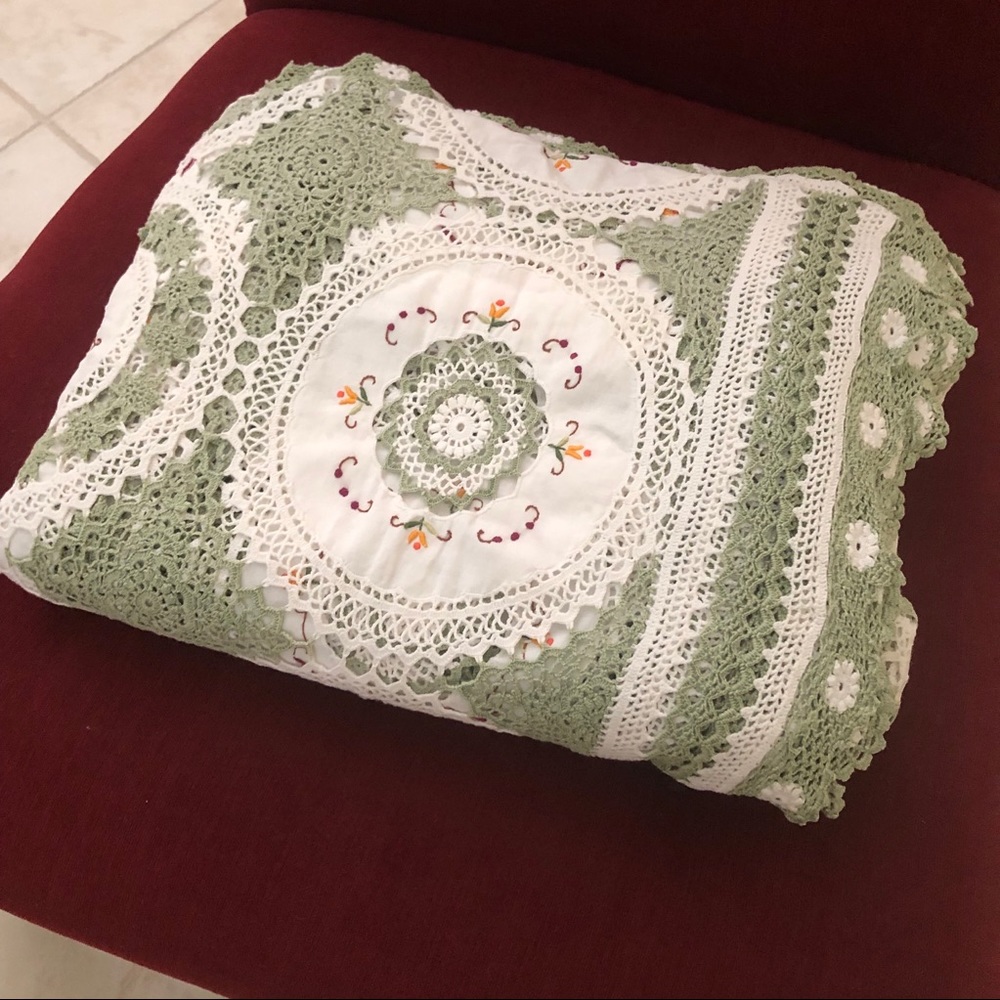 Hand made rectangular embroidered bed/table cover